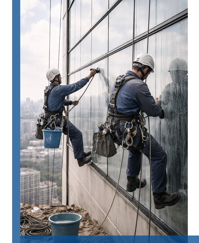 Профессиональная мойка фасадных окон альпинистами в Томске