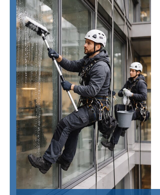 Профессиональная мойка витражей промышленными альпинистами в Томске