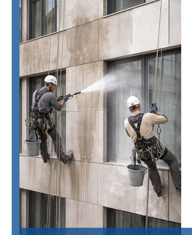 Послестроительная мойка фасада промышленным альпинизмом в Томске