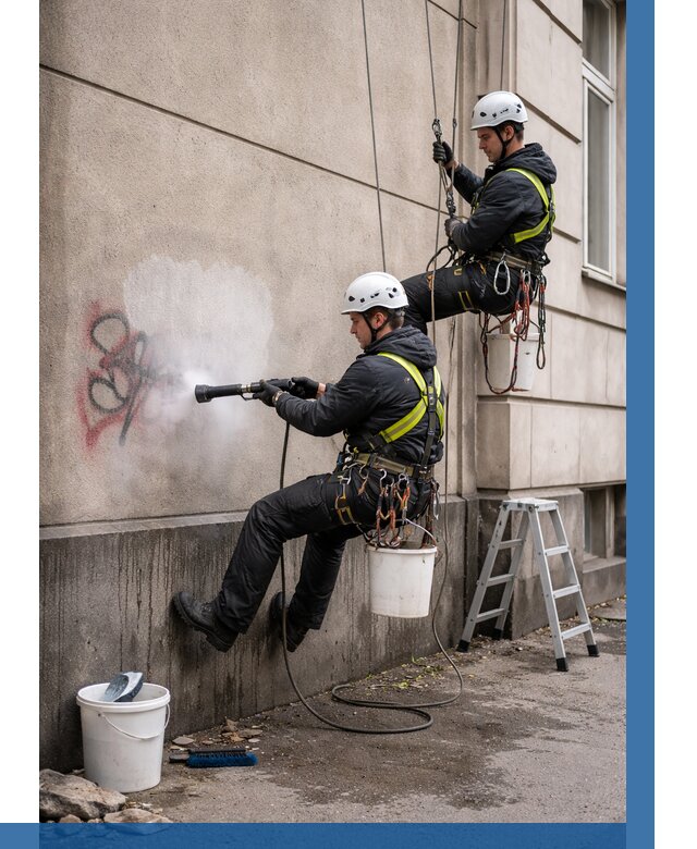 Удаление граффити с фасада в Томске от 4917 р. | ВЫСОТНИК-Тмс