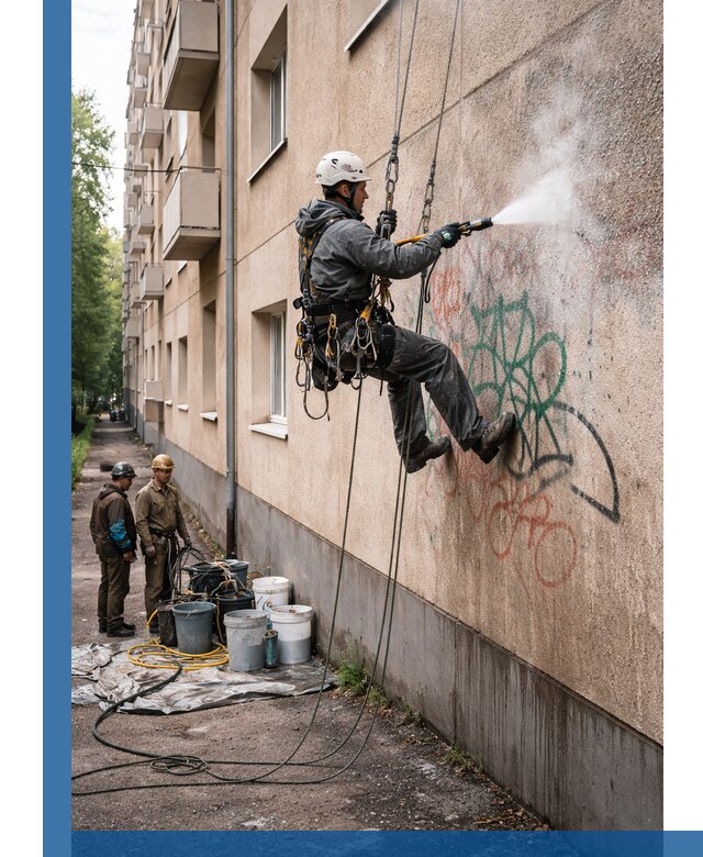 Удаление граффити с фасада в Томске без следов и повреждений