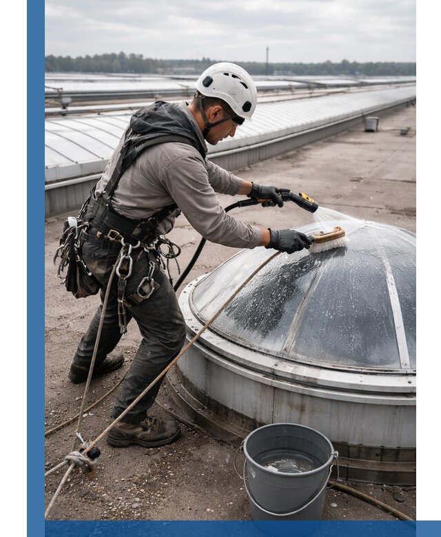 Мойка зенитных фонарей на кровле для промышленных объектов в Томске