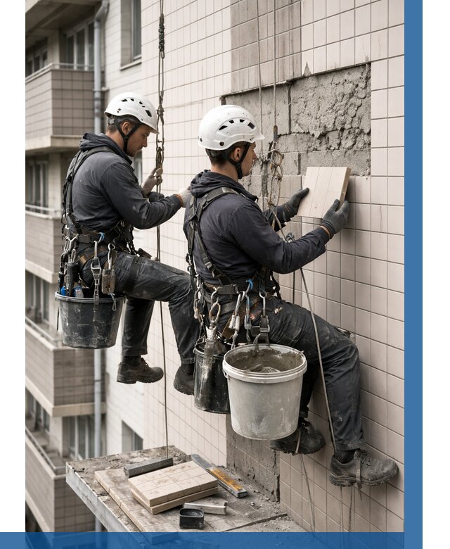 Ремонт облицовки фасада плиткой в Томске от 1967 р. | ВЫСОТНИК-Тмс