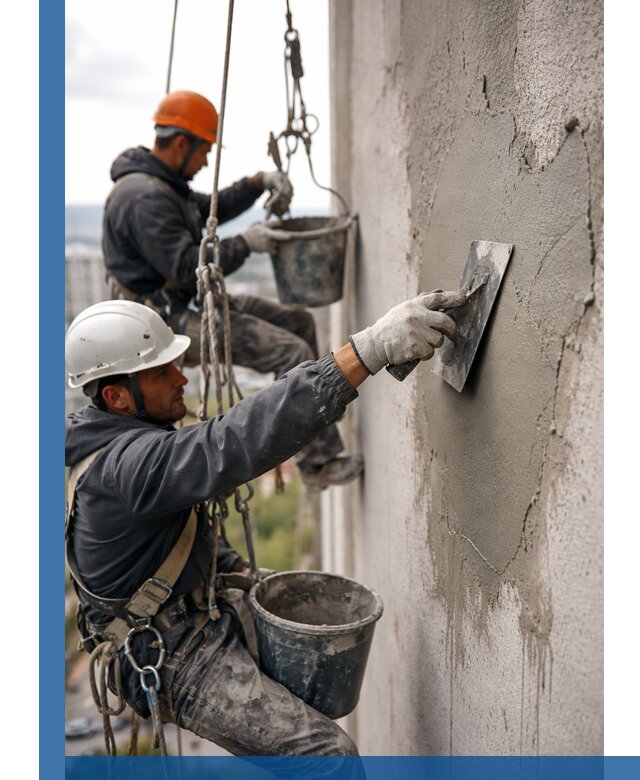 Штукатурка фасада на высоте в Томске профессиональные работы