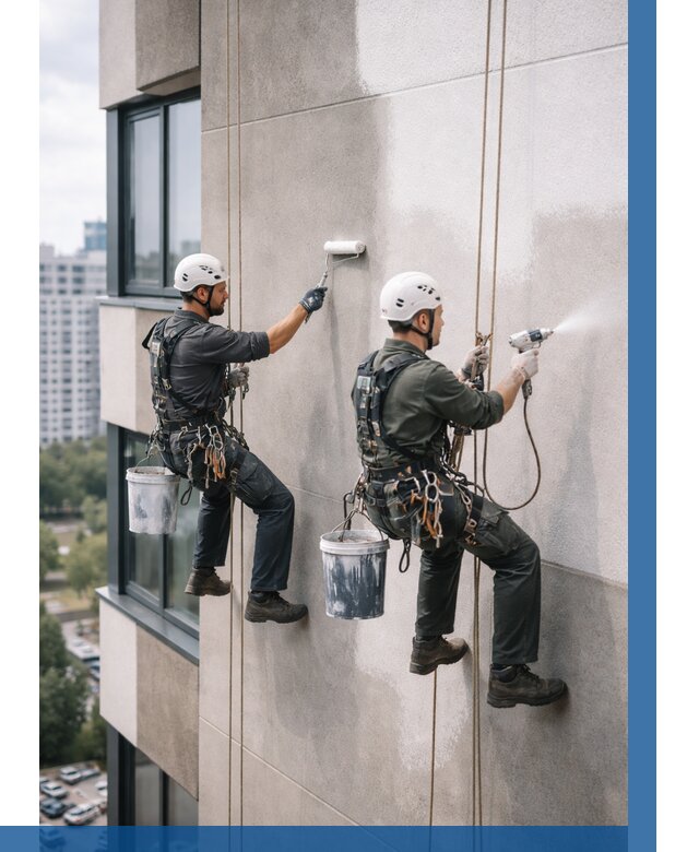 Покраска фасада альпинистами в Томске от 328 р. | ВЫСОТНИК-Тмс