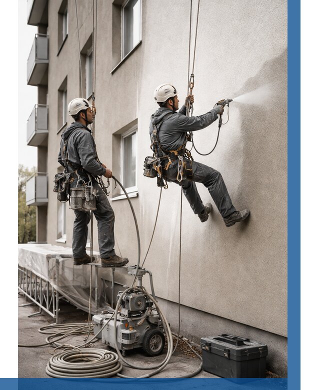 Безвоздушная покраска фасада в Томске от 240 р/м² | ВЫСОТНИК-Тмс