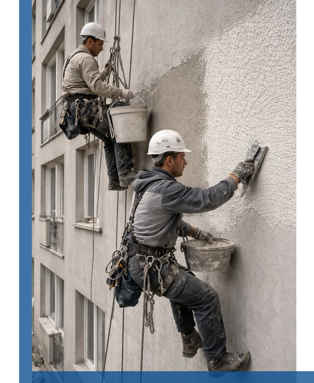 Нанесение декоративной штукатурки короед на фасад в Томске