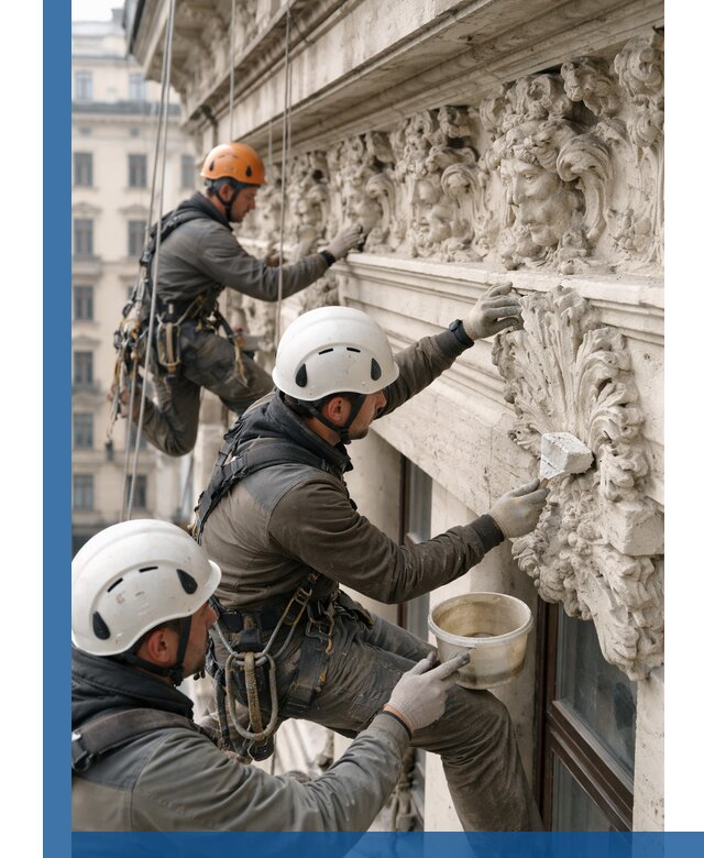 Реставрация фасадной лепнины с высотными работами в Томске