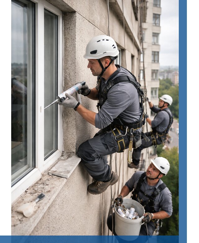 Герметизация оконных швов снаружи в Томске от 1639 р. | ВЫСОТНИК-Тмс