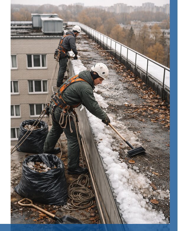 Очистка кровли по периметру в Томске от 601 р. | ВЫСОТНИК-Тмс