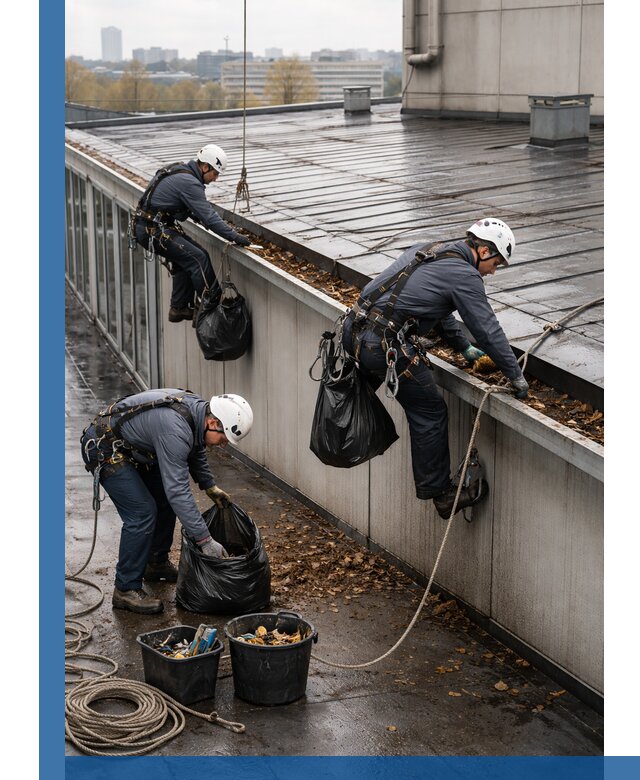 Очистка кровли по периметру в Томске силами промышленных альпинистов