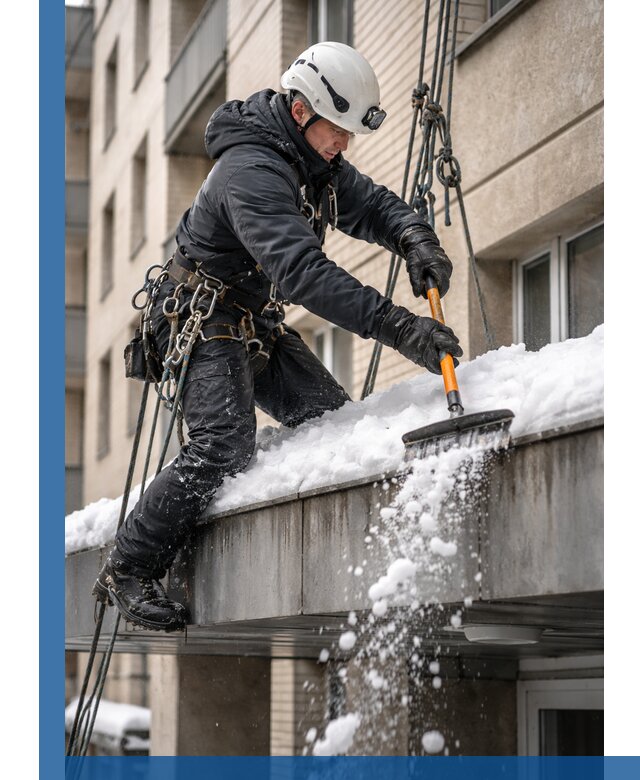 Очистка козырьков от снега в Томске круглогодично безопасно