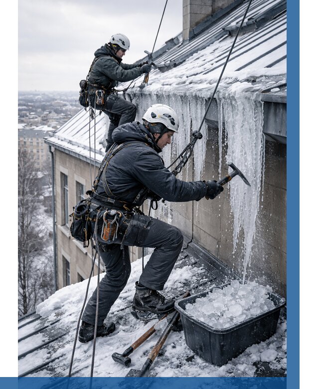 Удаление наледи с кровли в Томске от 6010 р. | ВЫСОТНИК-Тмс