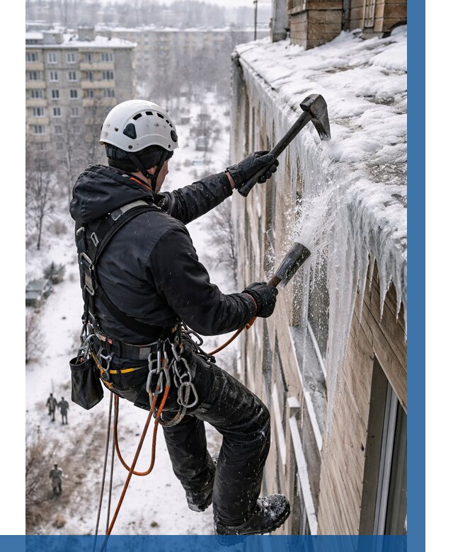 Сбивание сосулек с крыши в Томске по цене от 4917 р. | ВЫСОТНИК-Тмс