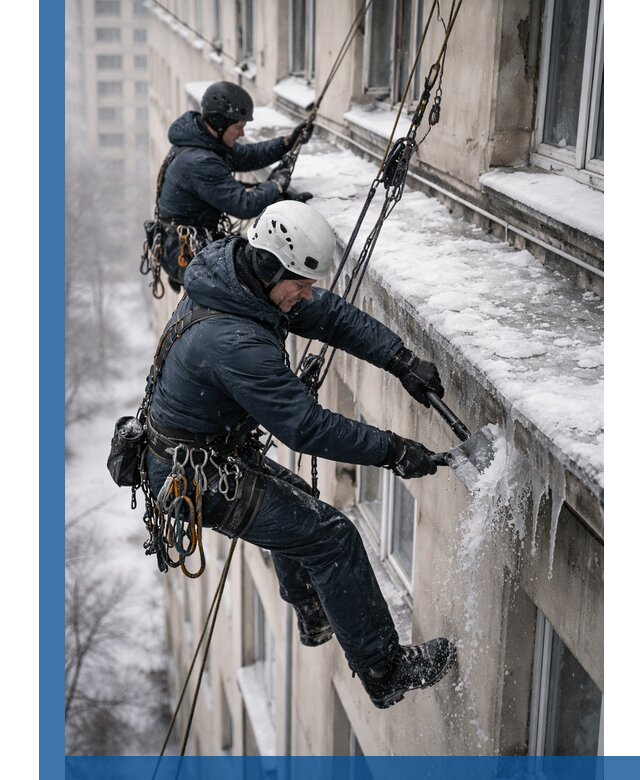 Удаление наледи и сосулек с карнизов в Томске профессионально