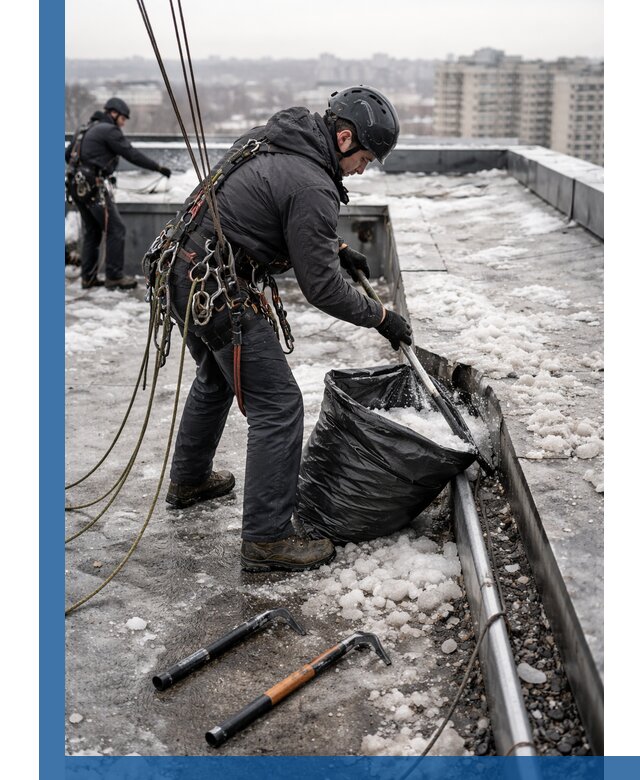 Аварийная очистка кровли в Томске от промальпинистов