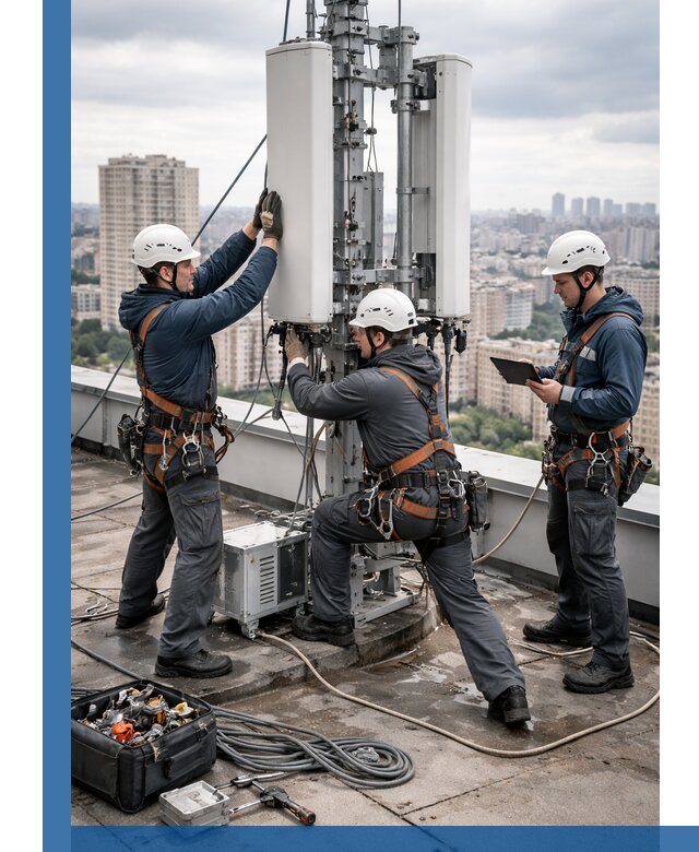 Монтаж антенн связи на крыше в Томске с вводом в эксплуатацию