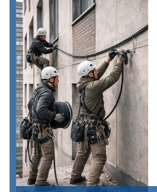 Прокладка кабеля по фасаду в Томске, профессиональный монтаж