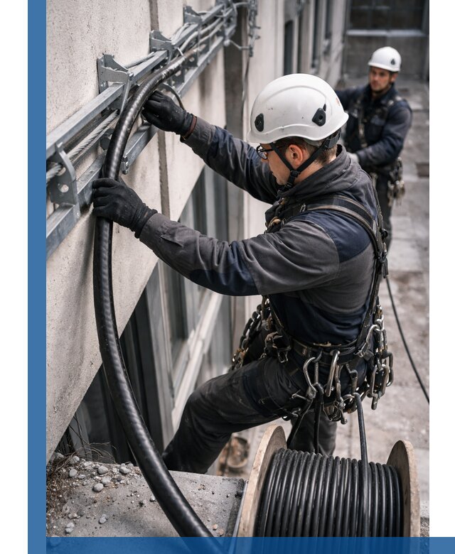 Протяжка кабеля питания на высоте в Томске с гарантией безопасности и качества