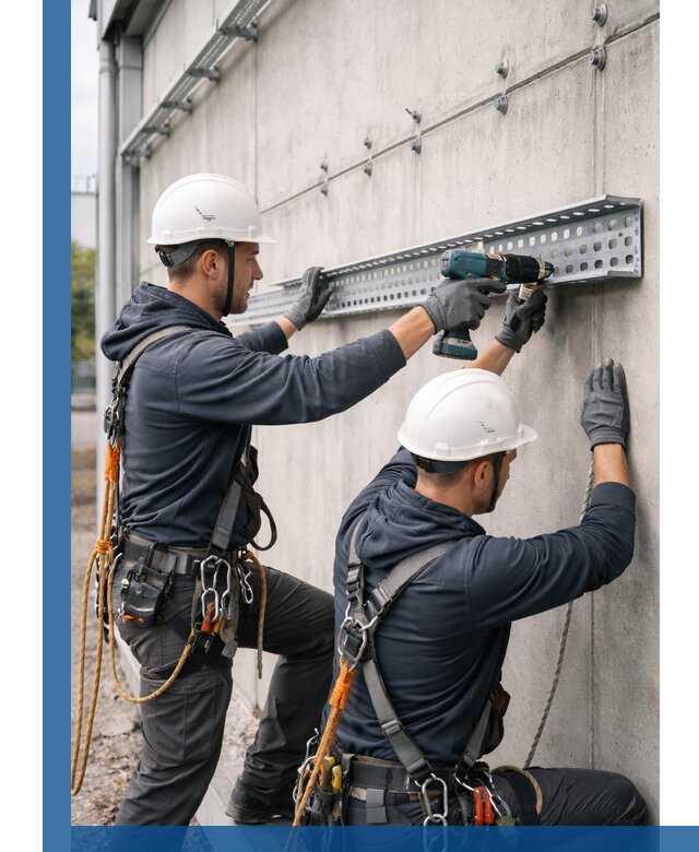 Монтаж кабельных лотков на фасаде зданий в Томске с гарантией