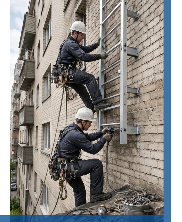 Монтаж пожарной лестницы в Томске от 27318 р заказать у ВЫСОТНИК-Тмс