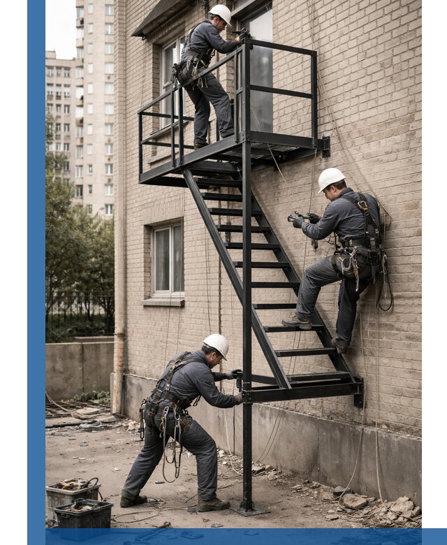 Монтаж пожарной лестницы в Томске, установка и крепление