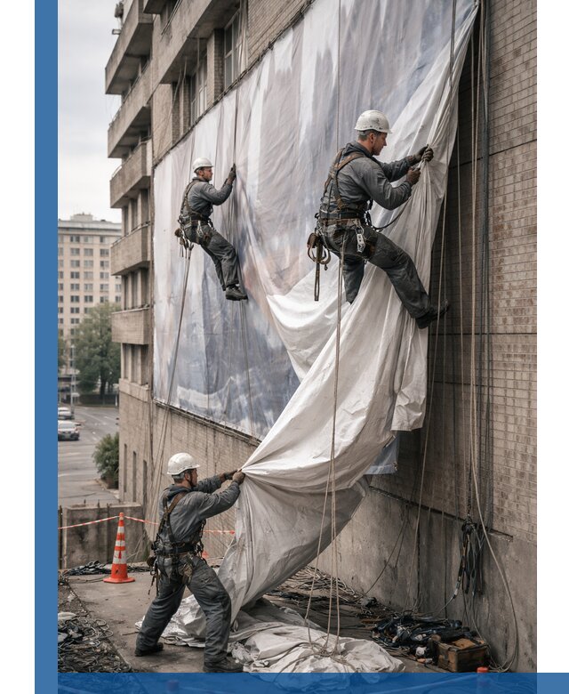 Демонтаж баннеров с фасада в Томске оперативно и безопасно