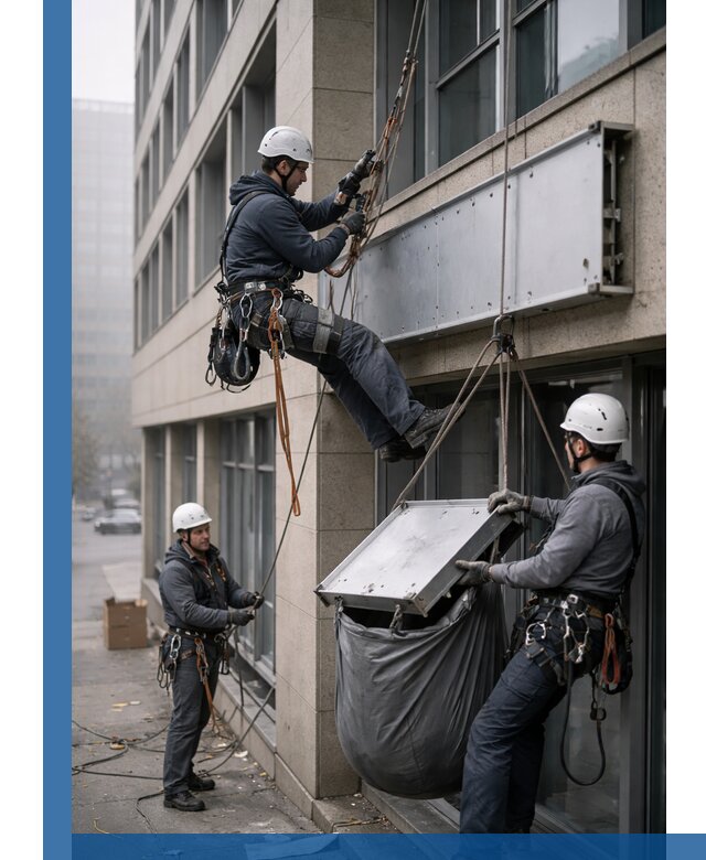 Демонтаж рекламной вывески с высотными работами в Томске