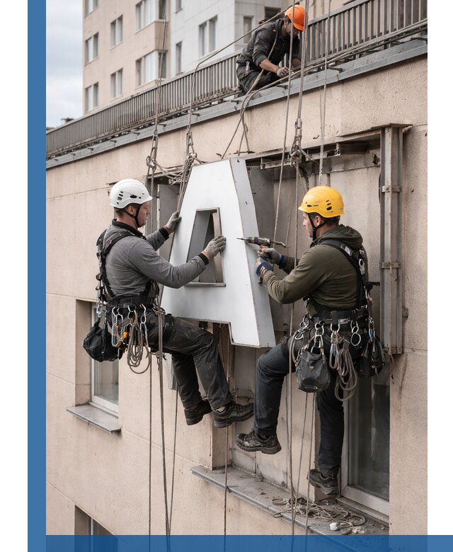 Ремонт и восстановление наружных вывесок на высоте в Томске