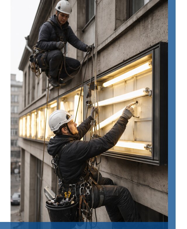 Замена ламп в вывеске в Томске под ключ от 3824 р. | ВЫСОТНИК-Тмс