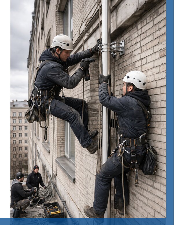 Монтаж флагштока на здании в Томске от 7103 р. | ВЫСОТНИК-Тмс