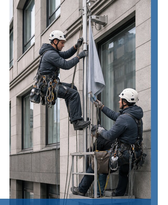 Установка флагов на фасаде в Томске от 4917 р. | ВЫСОТНИК-Тмс