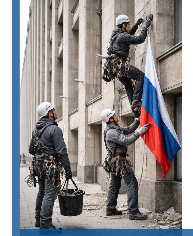 Профессиональная установка флагов на фасаде в Томске