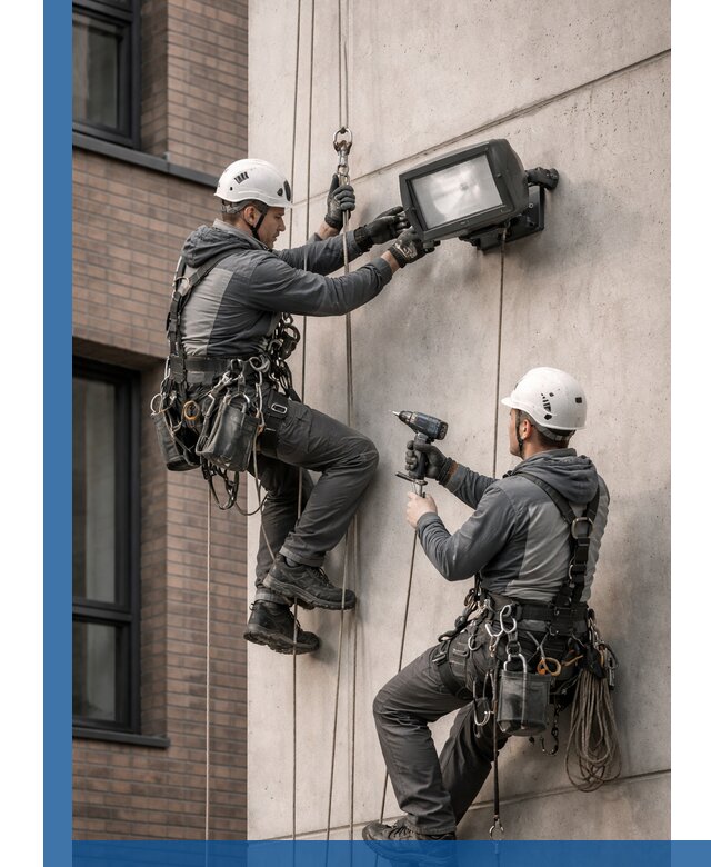 Профессиональный монтаж фасадных прожекторов в Томске под ключ