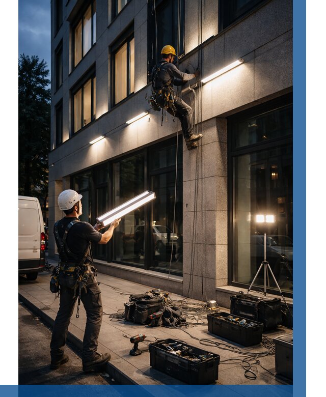 Монтаж архитектурной подсветки здания в Томске от 2732 р.|ВЫСОТНИК-Тмс