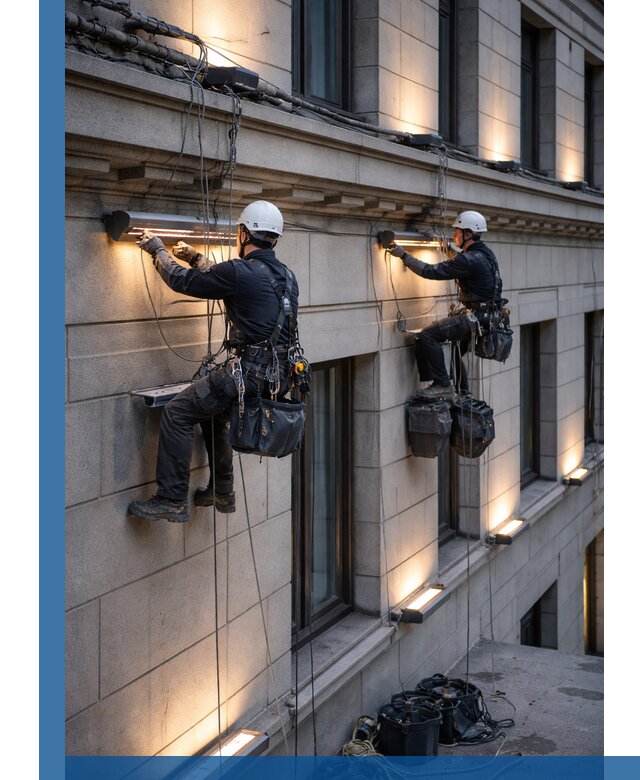 Монтаж архитектурной подсветки фасадов зданий в Томске