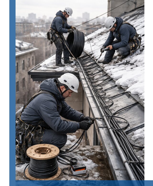 Монтаж греющего кабеля на кровле в Томске под ключ