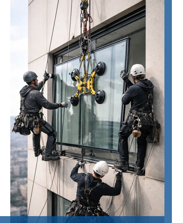 Монтаж стеклопакетов на высоте в Томске от 3497 р. | ВЫСОТНИК-Тмс