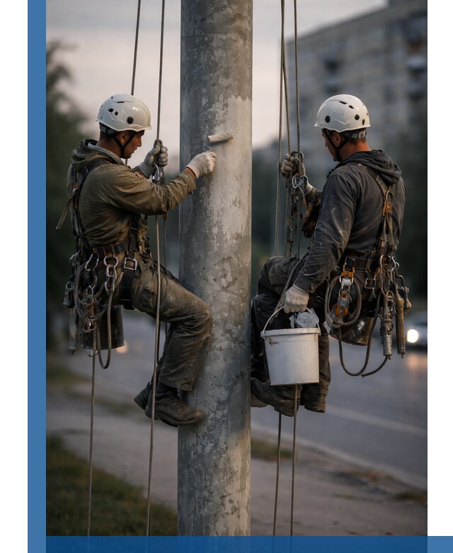 Покраска опор освещения и антикоррозийная защита в Томске