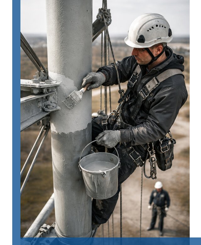 Покраска мачт связи в Томске промышленными альпинистами