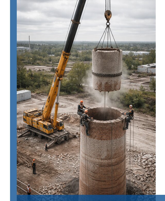 Демонтаж дымовой трубы в Томске с гарантиями безопасности