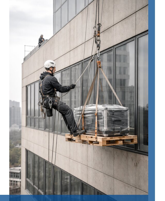 Спуск груза по фасаду в Томске от 3824 р. | ВЫСОТНИК-Тмс