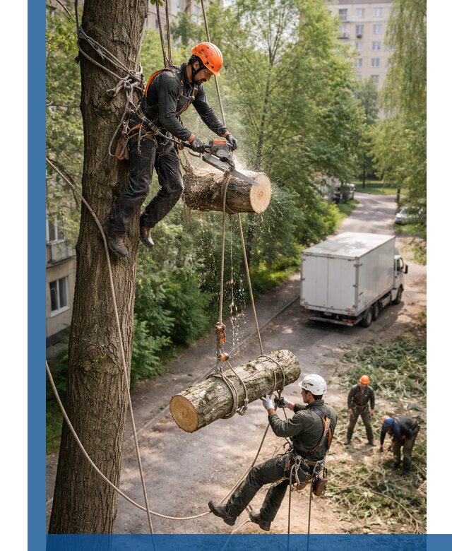 Спил деревьев альпинистами в Томске, безопасно и без повреждений