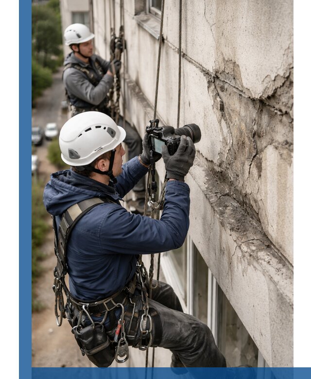 Фотофиксация дефектов фасада с высотной съемкой в Томске