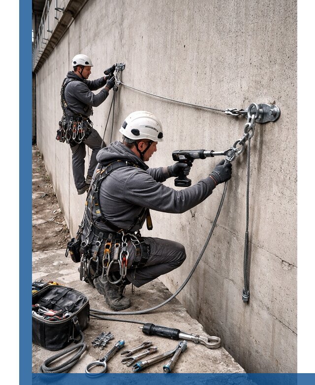 Монтаж анкерных линий высотной безопасности в Томске