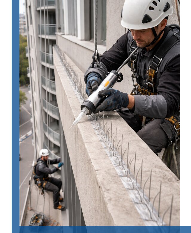 Установка шипов от птиц на фасадах и кровлях в Томске